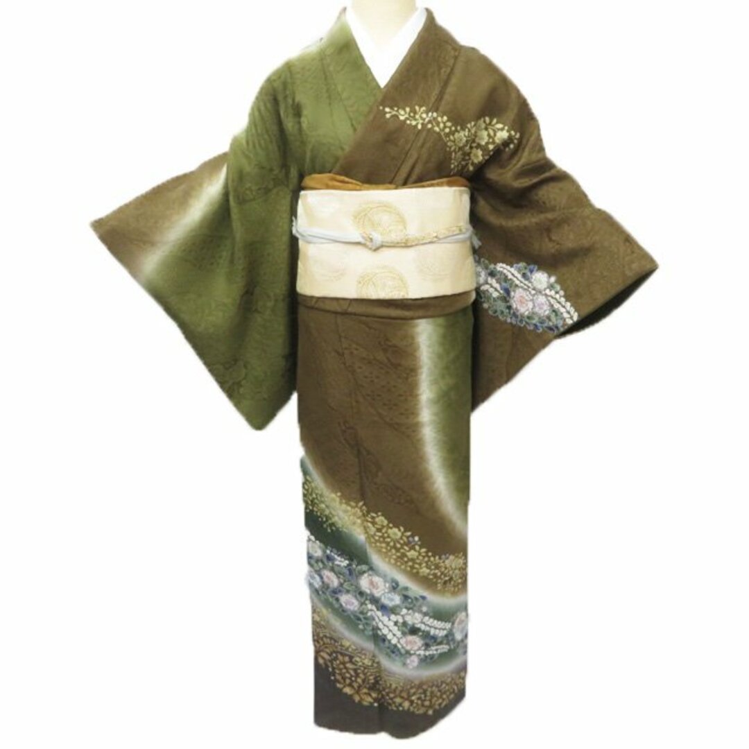 辻が花 地模様 鶯茶色 朽葉色 着物 訪問着 A768-6 M【中古】の通販 by