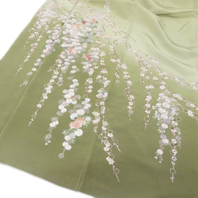 特選 花の図 刺繍 ぼかし染め 裏葉色 着物 訪問着 A768-4 SAレディース ...