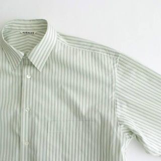 オーラリー(AURALEE)のAURALEE FINX STRIPE SHIRTS GREEN STRIPE(シャツ)