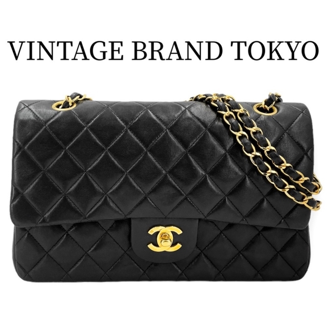 約65cm長さCHANEL シャネル ショルダーバッグ マトラッセ25 チェーンショルダー ココマーク ターンロック ダブルフラップ 肩掛け 斜め掛け かばん 鞄 A01112 ラムスキン    ブラック 黒 ゴールド金具 レディース 送料無料【品】