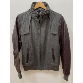 モルガンオム(MORGAN HOMME)のMORGAN HOMMEモルガンオム　ブルゾン　フード着脱可　毛混　豚革の袖　M(ブルゾン)