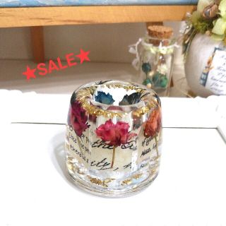 ★SALE★NO.530秋色ミニ薔薇＆英字ロウ紙in♡固まるハーバリウムペン立て(ドライフラワー)