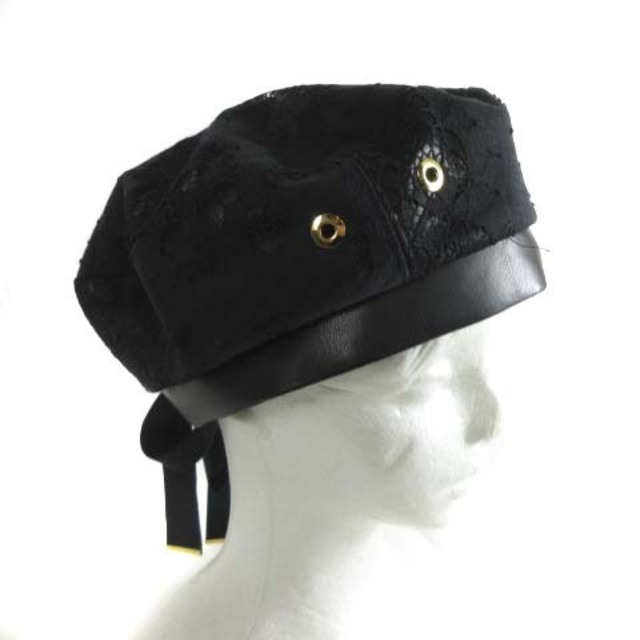 CA4LA(カシラ)のカシラ ベレー帽 帽子 花柄 刺繍 レース リボン コットン ブラック 黒 レディースの帽子(ハンチング/ベレー帽)の商品写真