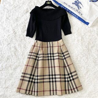 バーバリーブルーレーベル(BURBERRY BLUE LABEL)のバーバリーブルーレーベル　ドッキングワンピース　オフショルダー　ノバチェック(ひざ丈ワンピース)