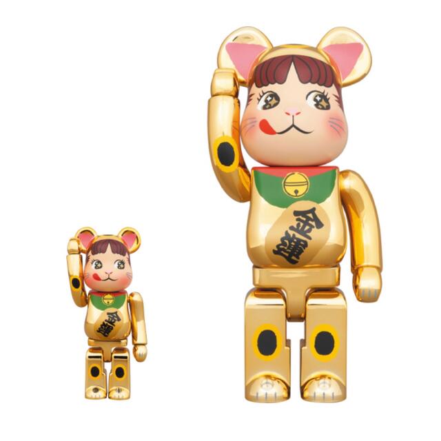 BE@RBRICK 招き猫 ペコちゃん 金運 金メッキ 100％ & 400％メディコムトイ