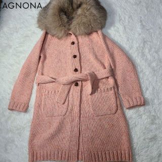 アニオナ(Agnona)のAGNONA アニオナ　ファー付きニットコート　大きめLサイズ(ニットコート)