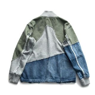 アーミー風 デニムステッチ レトロ ダメージジャケット