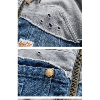 アーミー風 デニムステッチ レトロ ダメージジャケット