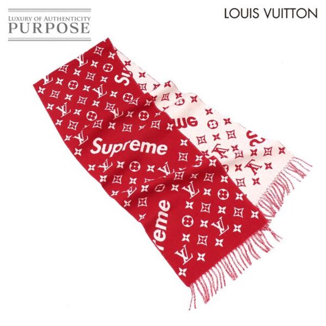 未使用 展示品 ルイ ヴィトン LOUIS VUITTON シュプリーム マフラー ストール ウール カシミヤ レッド MP1890 Winter Scarf