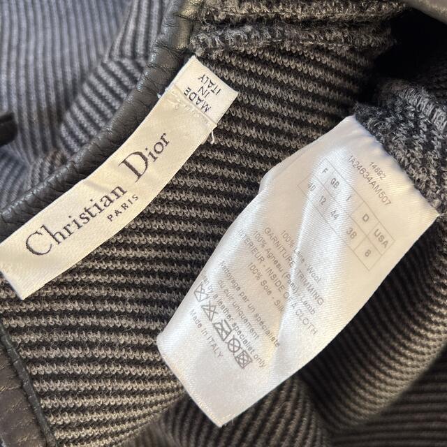 【美品】 Christian Dior ニット レザー ワンピース 40 グレー
