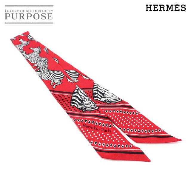 未使用 展示品 エルメス HERMES ツイリー スカーフ Les Zebres ゼブラ バンダナ シルク 100% レッド ブラック ホワ Twilly Scarf