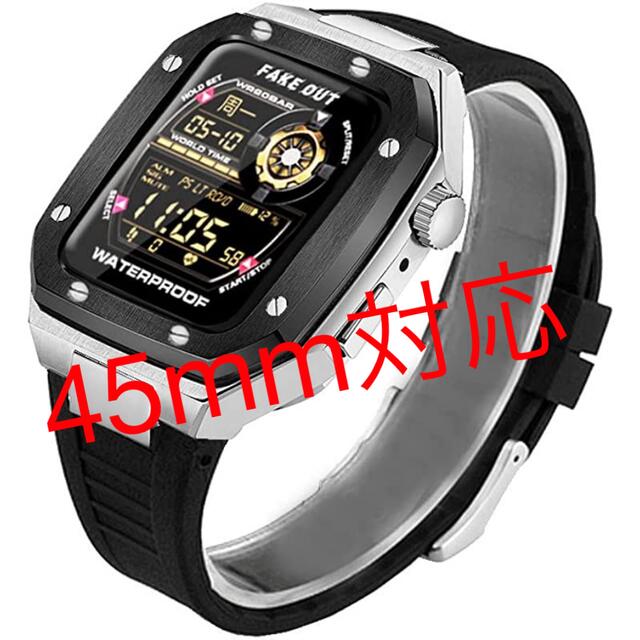 45mm apple watch7、8 メタル ラバーベルト カスタム 金属の通販 by ...