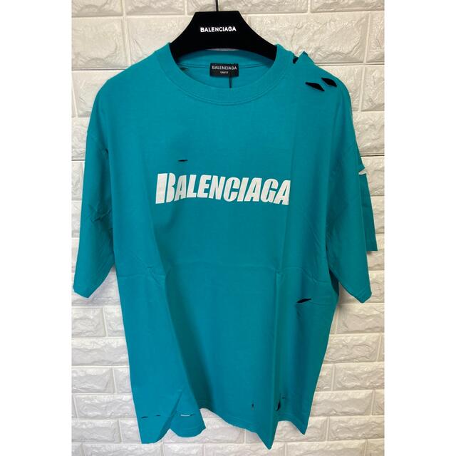 最初の Balenciaga - 定価9万 21SS新品 ダメージT ターコイズブルー