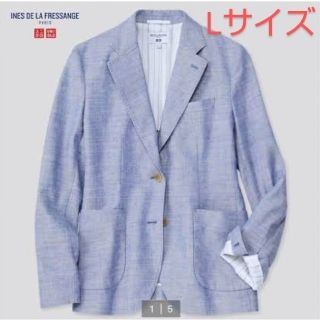 ユニクロ(UNIQLO)のUNIQLO　イネスコラボ　コットンリネンジャケット　Lサイズ　ブルー(テーラードジャケット)