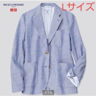 ユニクロ(UNIQLO)のUNIQLO　イネスコラボ　コットンリネンジャケット　Lサイズ　ブルー(テーラードジャケット)