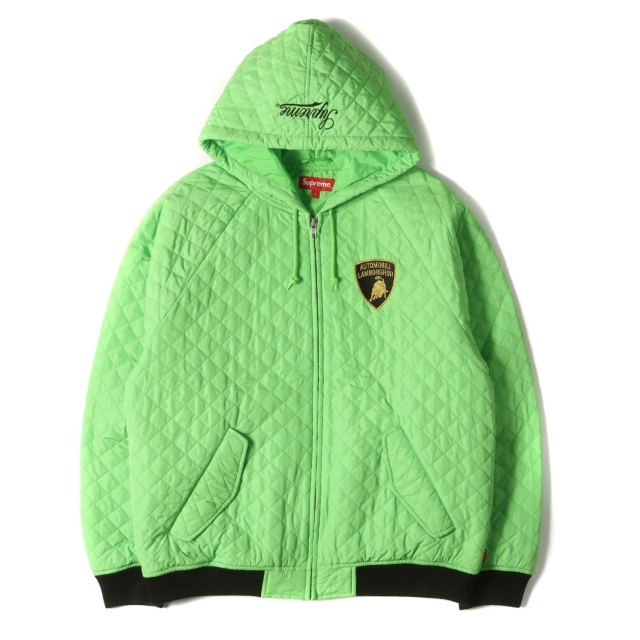 Supreme シュプリーム ジャケット Lamborghini ランボルギーニ ワッペン付き キルティング ワークジャケット Automobili Lamborghini Hooded Work Jacket 20SS ライム L アウター ブルゾン【メンズ】【美品】 1