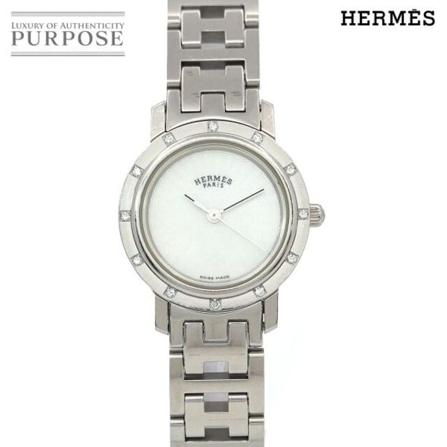 Hermes - エルメス HERMES クリッパー ナクレ CL4 230 レディース 腕時計 12P ダイヤベゼル ホワイトシェル 文字盤 クォーツ 90170054