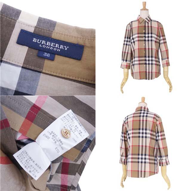 BURBERRY(バーバリー)のバーバリー ロンドン シャツ 七分袖 チェック コットン ブラウス トップス38 レディースのトップス(シャツ/ブラウス(長袖/七分))の商品写真