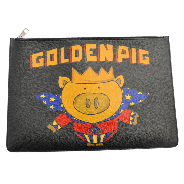 DOLCE & GABBANA ドルチェアンドガッバーナ GOLDEN PIG プリントレザークラッチバッグ ブラック