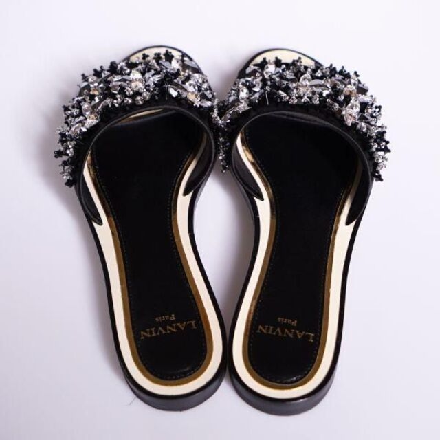 LANVIN ランバン フラット ミュール ビジュー サンダル ブラック # www