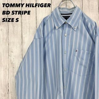 トミーヒルフィガー(TOMMY HILFIGER)のトミーヒルフィガー　マルチストライプボタンダウンシャツ　サイズS ブルー古着男女(シャツ)
