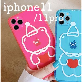 iPhone11pro　iPhone11 スマホケース ピンク　蛍光　くま(iPhoneケース)