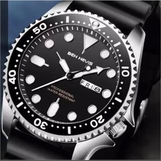 新品 BENNEVIS ダイバーズタイプウォッチ ブラックシルバー メンズ腕時計