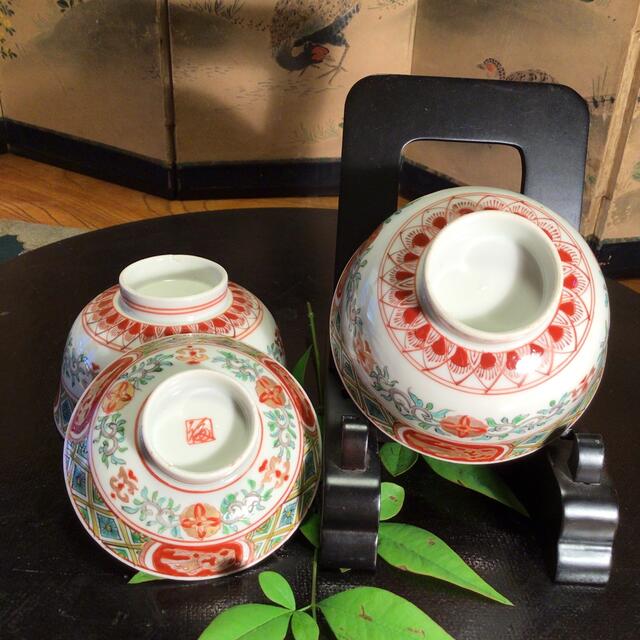 古伊万里 渦福蓋付茶碗 2客