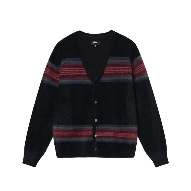 22FW STUSSY STRIPE SHAGGY CARDIGAN BLACK