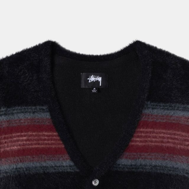 22FW STUSSY STRIPE SHAGGY CARDIGAN BLACK