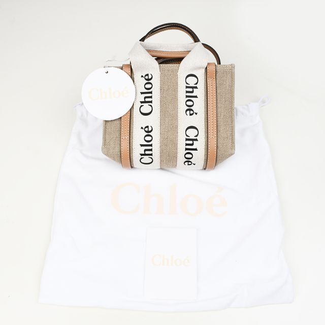 CHLOE クロエ ウッディー ミニトートバッグ WHITE/BEIGE