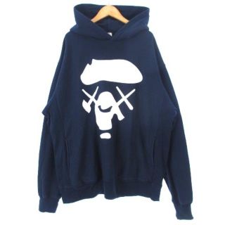 アベイシングエイプ(A BATHING APE)のアベイシングエイプ パーカー スウェット プルオーバー 裏起毛 ロゴ 紺 XL(パーカー)