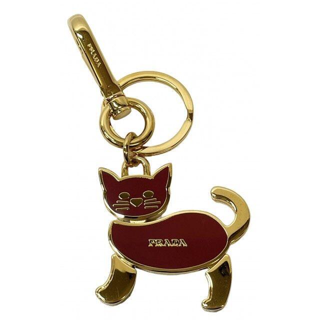 プラダ ネコ キーホルダー ねこ キーリング メタル ゴールド レッド 猫