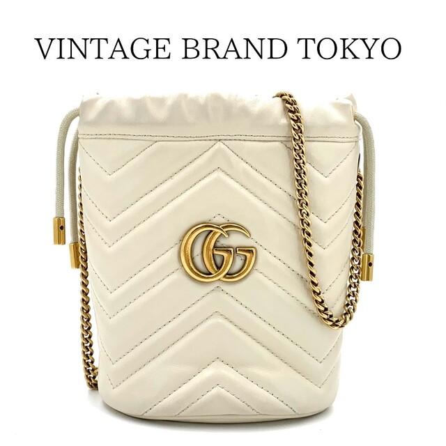 【NEW限定品】 ミニバケット 巾着バッグ チェーンショルダー GGマーモント ショルダーバッグ グッチ GUCCI - Gucci キルティング 人気【中古品】 レディース ゴールド金具 アイボリー レザー 575163 ハート 斜め掛け 肩掛け ショルダーバッグ