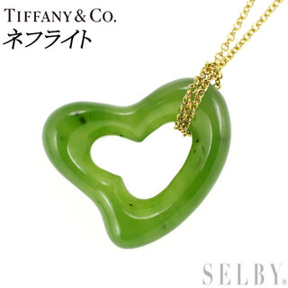 ティファニー(Tiffany & Co.)のティファニー K18YG ネフライト ペンダントネックレス オープンハート(ネックレス)