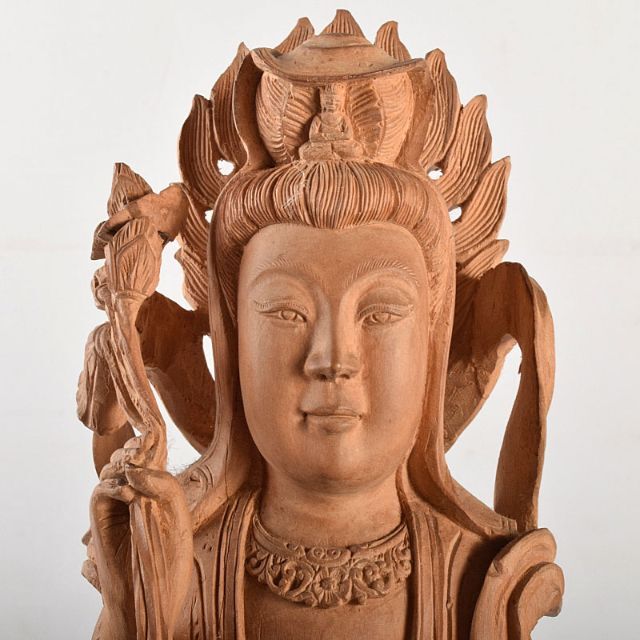 仏教美術 香木 白檀彫刻 観音菩薩像 仏像 置物 C 5418-