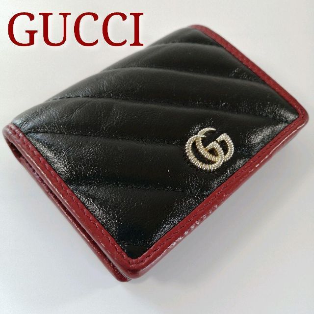 流行 Gucci 財布　レザー　ブラック　レッド マーモント　二つ折り GG グッチ GUCCI - 財布