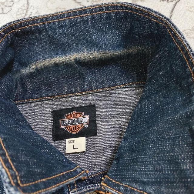 Harley Davidson(ハーレーダビッドソン)の希少　ハーレーダビッドソン デニムベスト刺繍ワッペンLサイズ メンズのジャケット/アウター(Gジャン/デニムジャケット)の商品写真