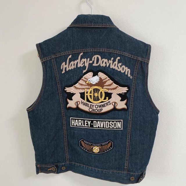 Harley Davidson(ハーレーダビッドソン)の希少　ハーレーダビッドソン デニムベスト刺繍ワッペンLサイズ メンズのジャケット/アウター(Gジャン/デニムジャケット)の商品写真