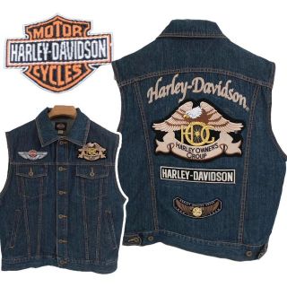 ハーレーダビッドソン(Harley Davidson)の希少　ハーレーダビッドソン デニムベスト刺繍ワッペンLサイズ(Gジャン/デニムジャケット)