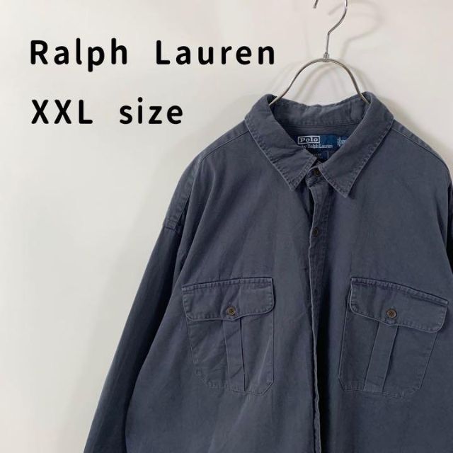 ラルフローレン　シャツ　90s グレー　2XL 胸ポケット　ゆるだぼ