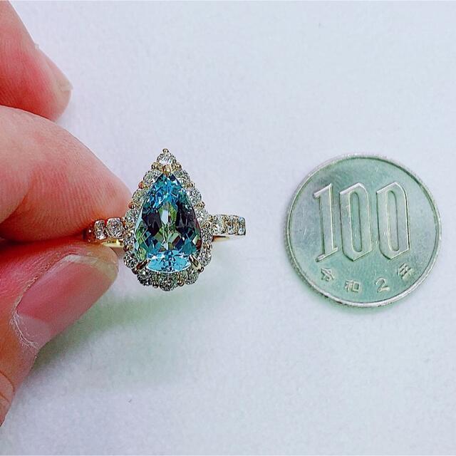 ★2.9ct★アクアマリン✨1.1ctダイヤモンドK18リング指輪 レディースのアクセサリー(リング(指輪))の商品写真