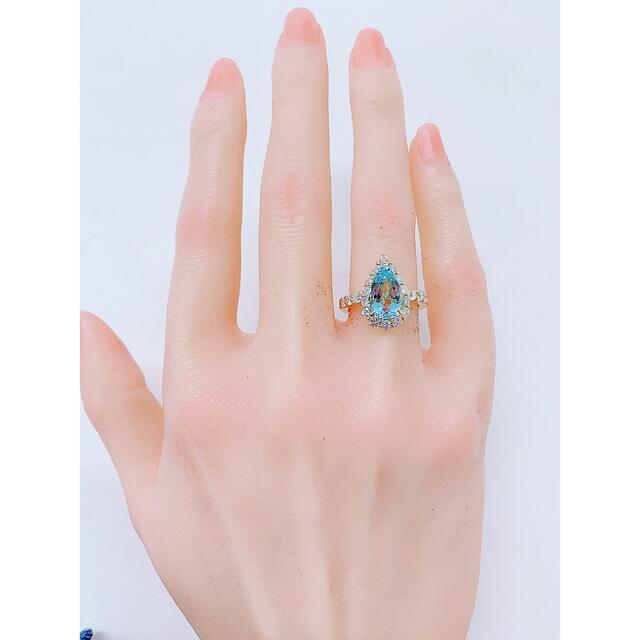 ★2.9ct★アクアマリン✨1.1ctダイヤモンドK18リング指輪 レディースのアクセサリー(リング(指輪))の商品写真