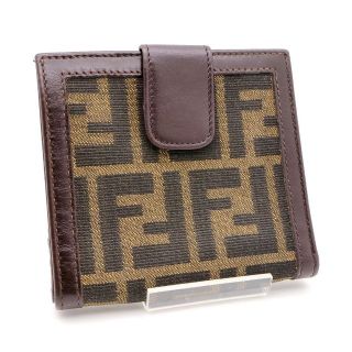 フェンディ(FENDI)の《一点物》FENDI 折財布 ブラウン ズッカ がま口 キャンバス レザー(財布)