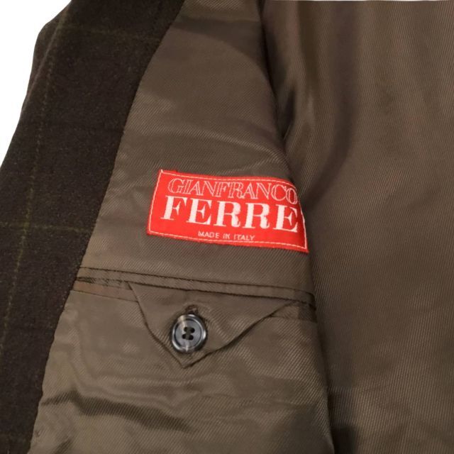 Gianfranco FERRE(ジャンフランコフェレ)の伊製 ジャンフランコフェレ ツイード調ウール格子柄テーラードジャケット茶44 メンズのジャケット/アウター(テーラードジャケット)の商品写真