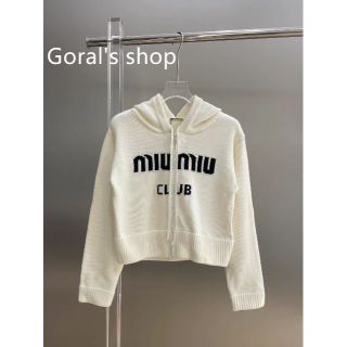ミュウミュウ MIU MIU ニット パーカー フーディー ショート丈 総柄