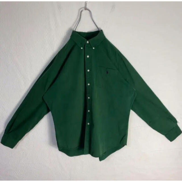 90s  ポロラルフローレン グリーンシャツ 単色シャツ ゆるダボ XL