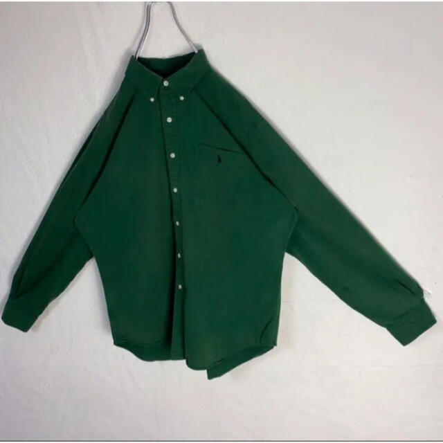 90s  ポロラルフローレン グリーンシャツ 単色シャツ ゆるダボ XL