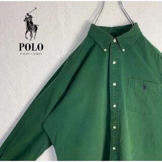 ポロラルフローレン(POLO RALPH LAUREN)の90s 古着 ポロラルフローレン グリーンシャツ 単色シャツ ゆるダボ XL(シャツ)