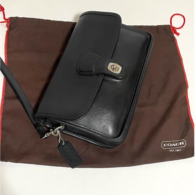 極美品  オールド coachクラッチバッグセカンドバッグレザー黒保管袋付き